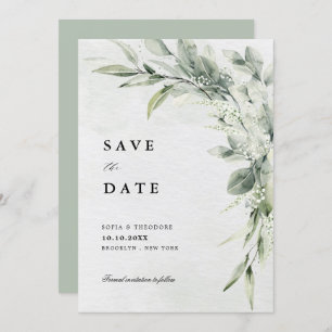 Sage Green Eucalyptus Minimalist Botanical Weddens Save The Date