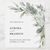 Sage Green Eucalyptus Minimalist Botanical Weddens Wijn Etiket (Enkel label)