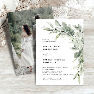 Sage Green Eucalyptus Minimalistische Fotobruiloft Kaart