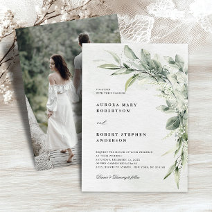 Sage Green Eucalyptus Minimalistische Fotobruiloft Kaart