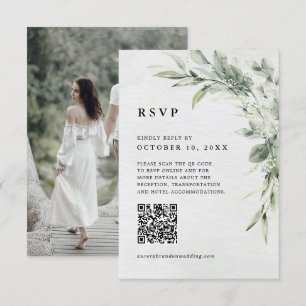 Sage Green Eucalyptus Minimalistische QR-code Foto RSVP Kaartje