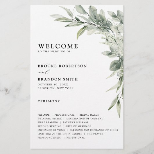 Sage Green Eucalyptus Programme de mariage botaniq (Devant)