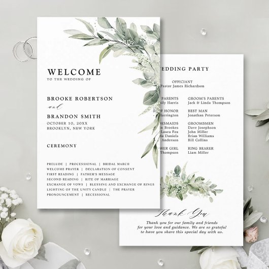 Sage Green Eucalyptus Programme de mariage botaniq
