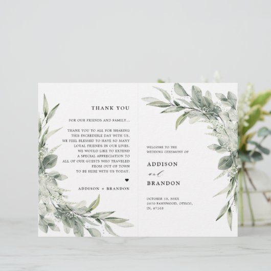 Sage Green Eucalyptus Programme de mariage minimal (Debout devant)