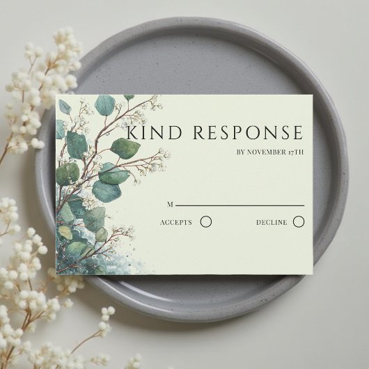 Sage Green Eucalyptus QR Code Wedding RSVP Kaartje