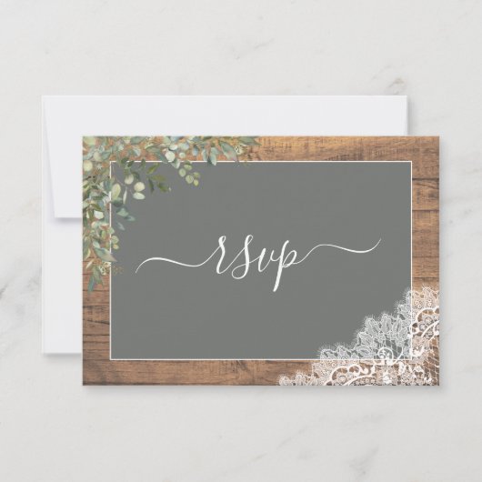 Sage Green Eucalyptus Script dentelle bois RSVP (Devant)