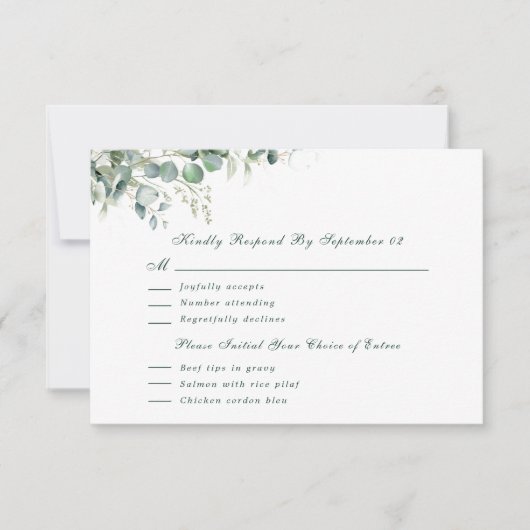 Sage Green Eucalyptus Watercolor Menu Script RSVP (Devant)
