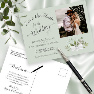 Sage Green Eucalyptus Weddenschap Save the Date Ph Aankondigingskaart