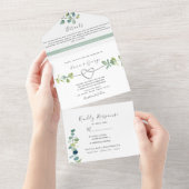Sage Green Eucalyptus Wedding All In One Uitnodiging (Afscheurbaar)