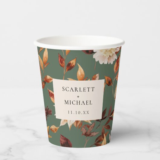 Sage Green Fall Trouwpapier Cups Papieren Bekers (Voorkant)