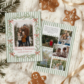 Sage Green Family Photo Christmas Holiday Card Feestdagenkaart