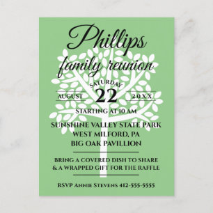 Sage Green Family Reunion White Tree Silhouette Uitnodiging Briefkaart