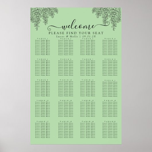 Sage Green Fern Leaf Trouwstoel Grafiek Poster (Voorkant)