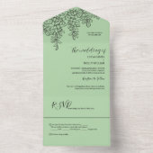 Sage Green Fern Leaf Wedding All In One Uitnodiging (Binnen)