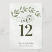 Sage Green Feuille Rustic Mariage Numéro de table (Dos)