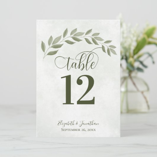 Sage Green Feuille Rustic Mariage Numéro de table (Debout devant)