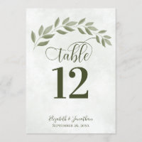 Sage Green Feuille Rustic Mariage Numéro de table