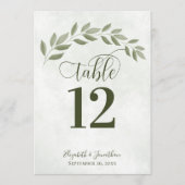 Sage Green Feuille Rustic Mariage Numéro de table (Devant)