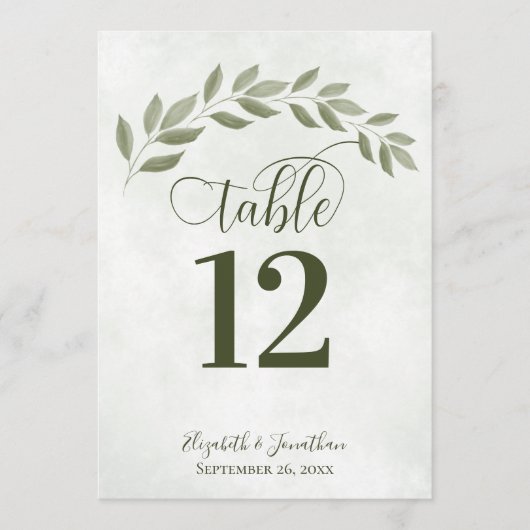 Sage Green Feuille Rustic Mariage Numéro de table (Devant)