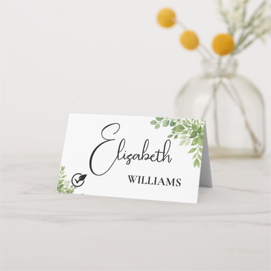 Sage Green Feuille Vegan Menu Mariage Carte table (Devant)