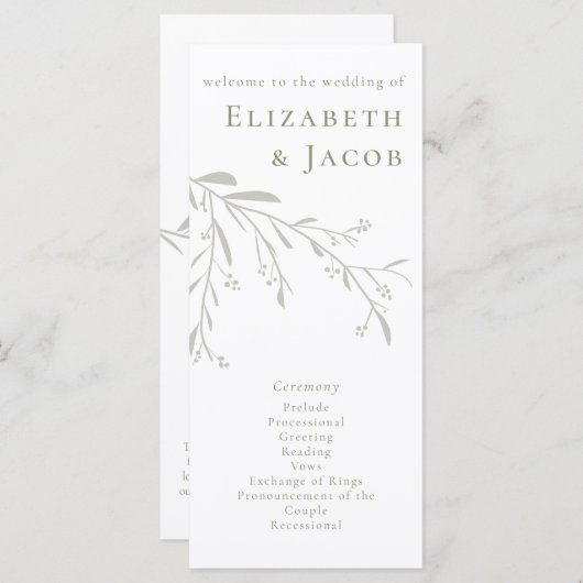 Sage Green Feuilles et Berries Programme de mariag (Devant / Derrière)
