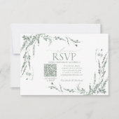 Sage Green Fleur sauvage Calligraphie QR Code RSVP (Devant)
