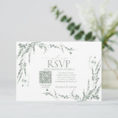 Sage Green Fleur sauvage Calligraphie QR Code RSVP (Debout devant)