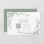 Sage Green Fleur sauvage Calligraphie QR Code RSVP (Devant / Derrière)