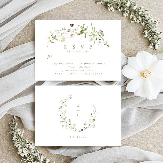Sage Green Fleur sauvage Rustic Boho Wedding RSVP