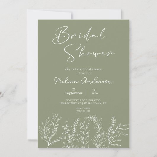 Sage Green Fleurs Boho Bridal Shower Invitation (Devant)