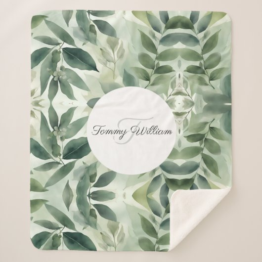 Sage Green Flora Elegant Sherpa Deken (Voorkant)