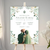Sage Green Floral Anand Karaj Affiche de bienvenue