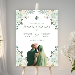 Sage Green Floral Anand Karaj Affiche de bienvenue