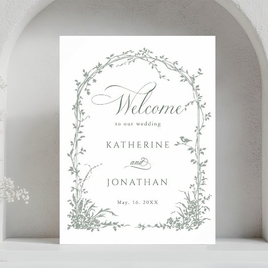 Sage Green Floral Arch Garden Wedding Welcome  Poster