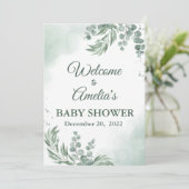 Sage Green Floral Baby shower Girl Welkom inloggen (Staand voorkant)
