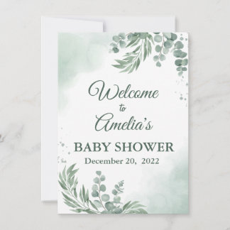 Sage Green Floral Baby shower Girl Welkom inloggen Kaart