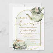 Sage Green Floral Baby shower Tea Party Invitation (Devant)