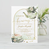 Sage Green Floral Baby shower Tea Party Invitation (Debout devant)