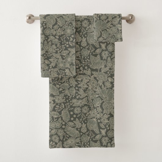 Sage Green Floral Bad Handdoek (Insitu)