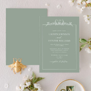Sage Green Floral Border Monogram Weddenschap Kaart