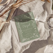 Sage Green Floral Botanical Boho QR Code Wedding Kaart