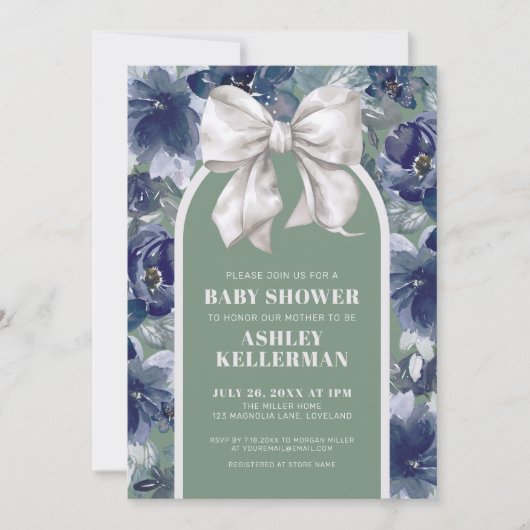 Sage Green Floral Bow Baby Shower Kaart (Voorkant)