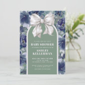 Sage Green Floral Bow Baby Shower Kaart (Staand voorkant)
