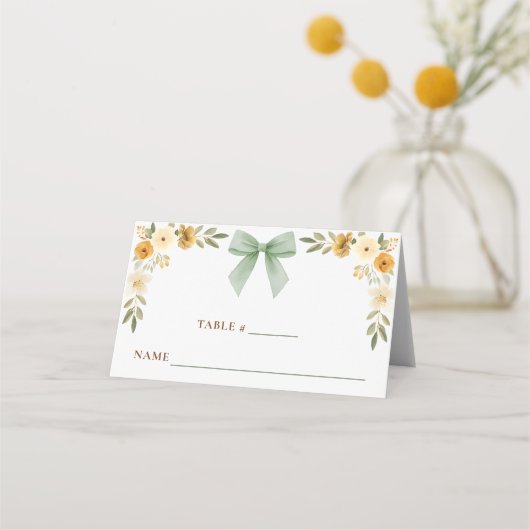 Sage Green Floral Bow Tent Card Place Setting (Achterkant)
