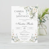Sage Green Floral bruiloft uitnodiging Spaanse nat (Staand voorkant)