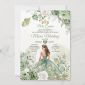 Sage Green Floral Butterfly Princess Mis Quince Kaart (Voorkant)