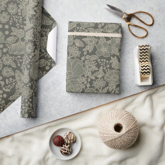 Sage Green Floral Cadeaupapier (Crafts)