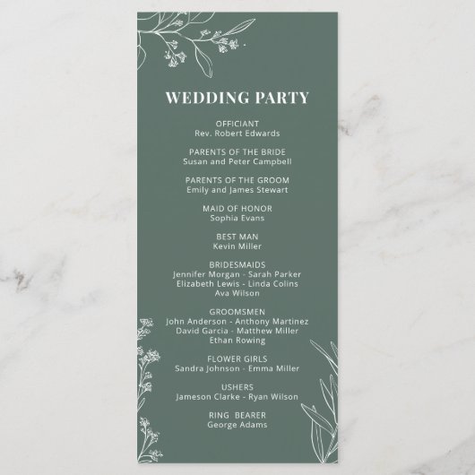 Sage Green Floral Ceremony Programme Menu (Achterkant)