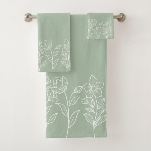 Sage Green Floral Contemmodern Boho minimalist Bad Handdoek (Insitu)
