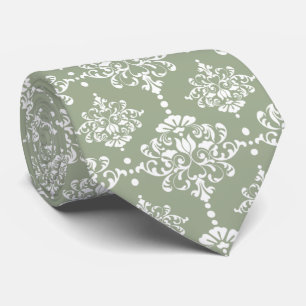 Sage Green Floral Damask Pattern Groomsmen Wedding Stropdas